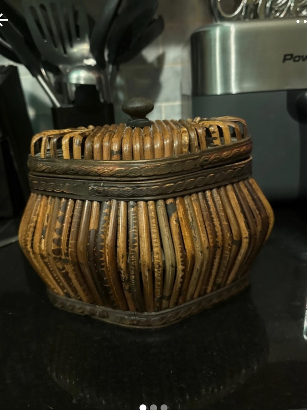Woven Rattan Lidded Storage Jar - Brown